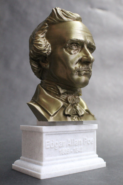 Edgar Allan Poe, Famous American Writer and Literary Critic, Sculpture Bust on Box Plinth