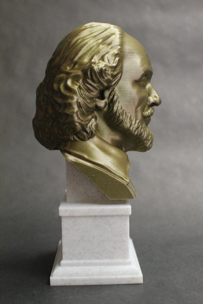 William Shakespeare, English Poet, Playwright, and Actor, Sculpture Bust on Box Plinth