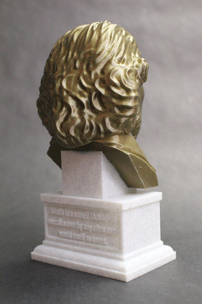 William Shakespeare, English Poet, Playwright, and Actor, Sculpture Bust on Box Plinth