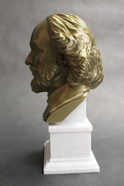 William Shakespeare, English Poet, Playwright, and Actor, Sculpture Bust on Box Plinth