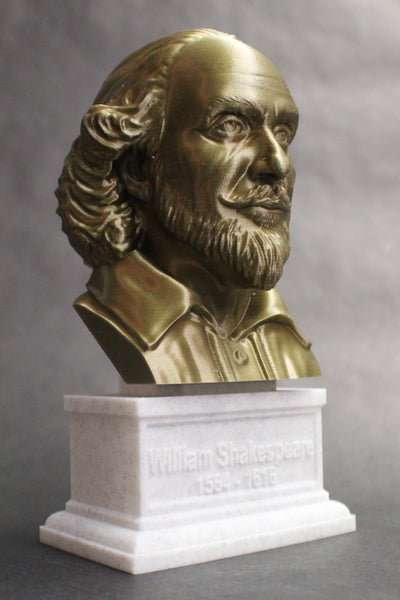 William Shakespeare, English Poet, Playwright, and Actor, Sculpture Bust on Box Plinth