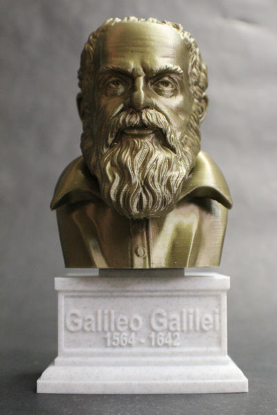 Galileo Galilei Italian Polymath, Astronomer, Physicist, and Engineer Sculpture Bust on Box Plinth