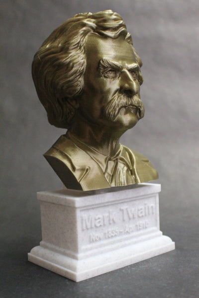Mark Twain (Samuel Clemens), American Writer, Humorist, Entrepreneur, and Lecturer, Sculpture Bust on Box Plinth