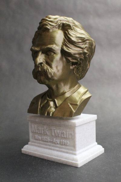 Mark Twain (Samuel Clemens), American Writer, Humorist, Entrepreneur, and Lecturer, Sculpture Bust on Box Plinth