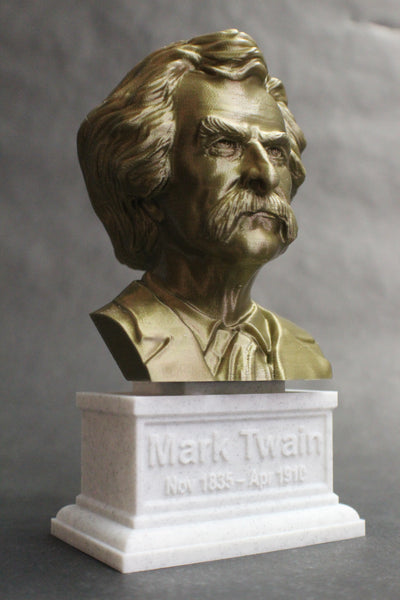 Mark Twain (Samuel Clemens), American Writer, Humorist, Entrepreneur, and Lecturer, Sculpture Bust on Box Plinth