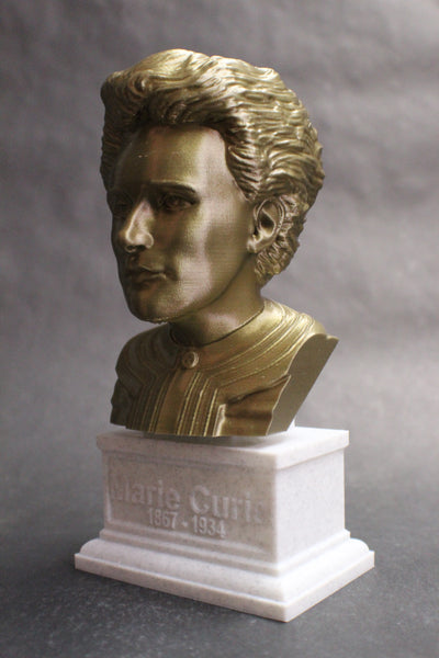 Marie Curie Polish Chemist, Nobel Prize Winner, and Researcher of Radioactivity Sculpture Bust on Box Plinth