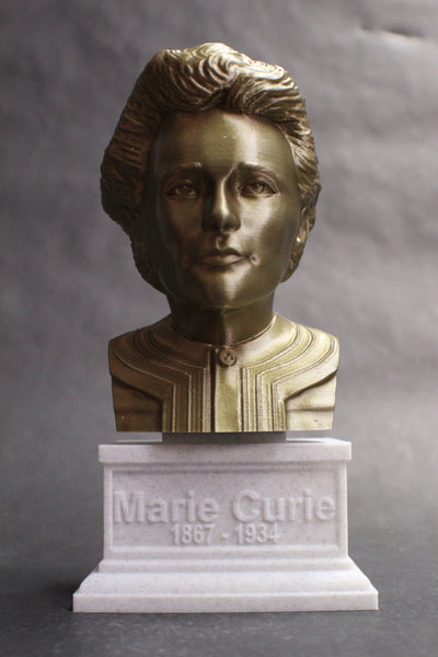 Marie Curie Polish Chemist, Nobel Prize Winner, and Researcher of Radioactivity Sculpture Bust on Box Plinth