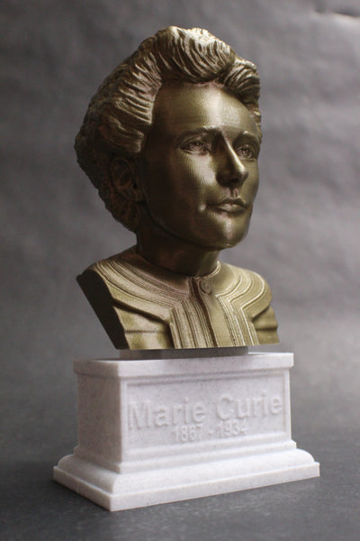 Marie Curie Polish Chemist, Nobel Prize Winner, and Researcher of Radioactivity Sculpture Bust on Box Plinth