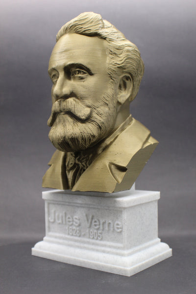 Jules Verne, Famous French Novelist, Sculpture Bust on Box Plinth