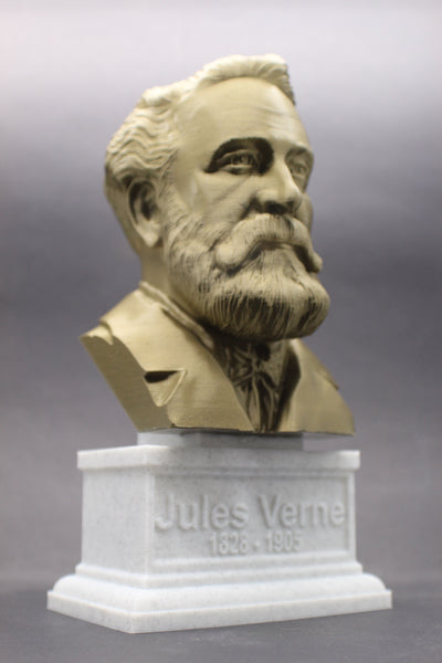 Jules Verne, Famous French Novelist, Sculpture Bust on Box Plinth