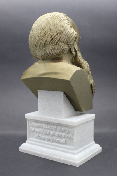 Leo Tolstoy, Famous Russian Writer, Sculpture Bust on Box Plinth