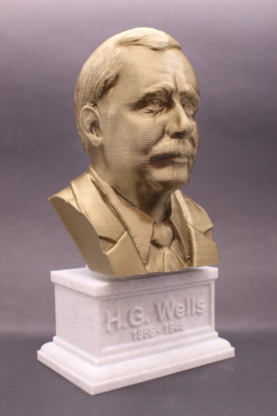 HG Wells, Famous English Writer, Sculpture Bust on Box Plinth