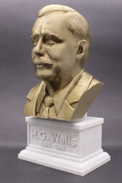 HG Wells, Famous English Writer, Sculpture Bust on Box Plinth