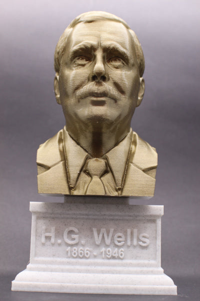 HG Wells, Famous English Writer, Sculpture Bust on Box Plinth