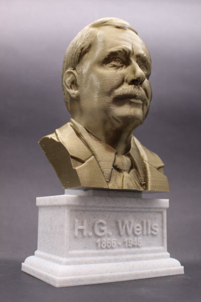 HG Wells, Famous English Writer, Sculpture Bust on Box Plinth