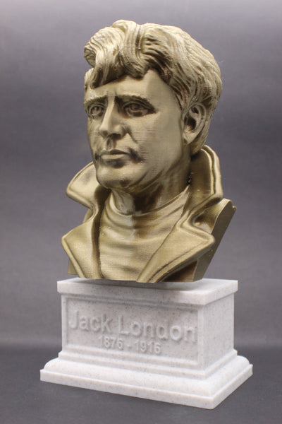 Jack London, Famous American Novelist, Sculpture Bust on Box Plinth