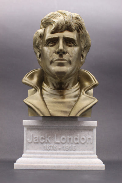 Jack London, Famous American Novelist, Sculpture Bust on Box Plinth