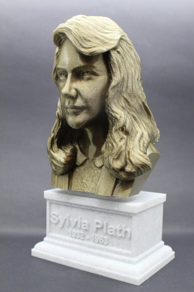 Sylvia Plath, American Poet, Sculpture Bust on Box Plinth