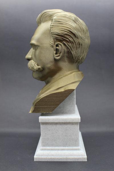 Friedrich Nietzsche, Famous German Writer and Philosopher, Sculpture Bust on Box Plinth
