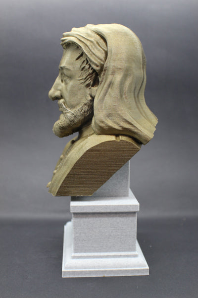Geoffrey Chaucer, Famous English Poet, Sculpture Bust on Box Plinth