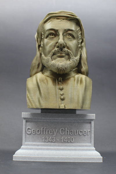 Geoffrey Chaucer, Famous English Poet, Sculpture Bust on Box Plinth