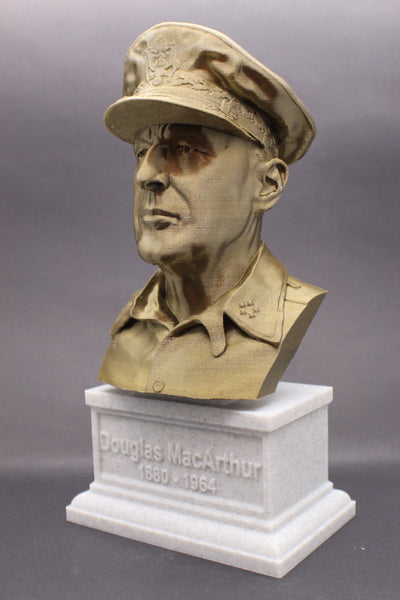 Douglas MacArthur Legendary US Army General Sculpture Bust on Box Plinth