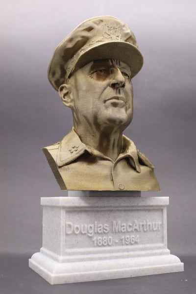 Douglas MacArthur Legendary US Army General Sculpture Bust on Box Plinth
