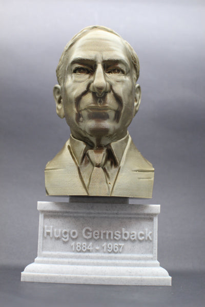 Hugo Gernsback, Famous American Writer, Sculpture Bust on Box Plinth
