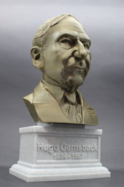 Hugo Gernsback, Famous American Writer, Sculpture Bust on Box Plinth