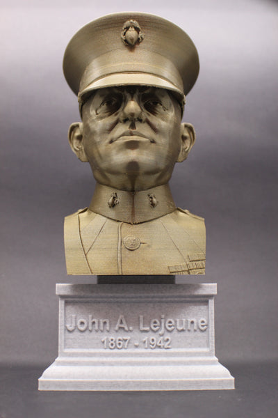 John A Lejeune Legendary US Marine General and 13th Commandant Sculpture Bust on Box Plinth