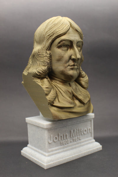 John Milton, Famous English Poet and Intellectual, Sculpture Bust on Box Plinth