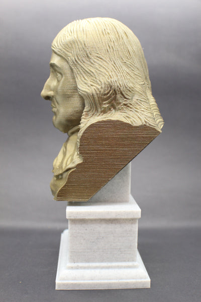 John Milton, Famous English Poet and Intellectual, Sculpture Bust on Box Plinth