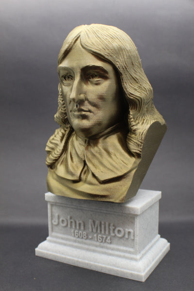 John Milton, Famous English Poet and Intellectual, Sculpture Bust on Box Plinth