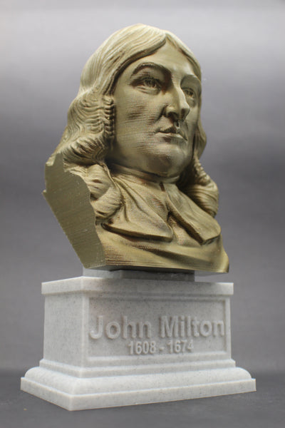 John Milton, Famous English Poet and Intellectual, Sculpture Bust on Box Plinth