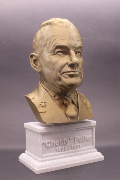 Lewis Burwell "Chesty" Puller Legendary US Marine Corps General Sculpture Bust on Box Plinth