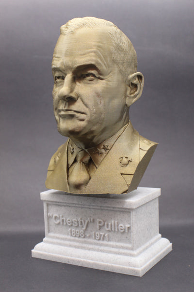 Lewis Burwell "Chesty" Puller Legendary US Marine Corps General Sculpture Bust on Box Plinth