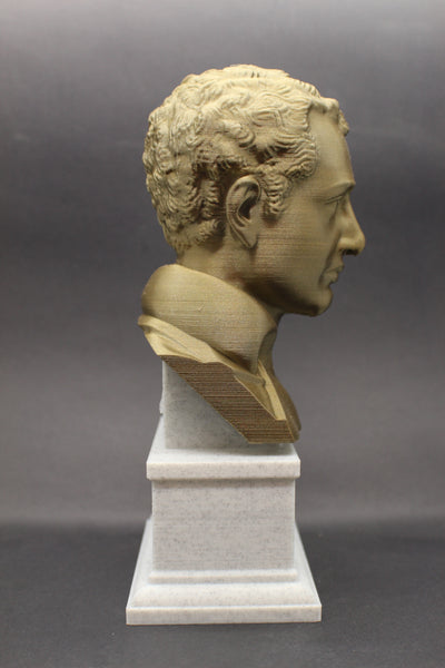 George Gordon Byron (Lord Byron), English Poet, Politician, and Revolutionary, Sculpture Bust on Box Plinth