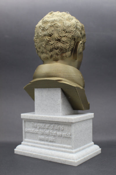 George Gordon Byron (Lord Byron), English Poet, Politician, and Revolutionary, Sculpture Bust on Box Plinth
