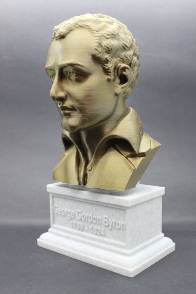 George Gordon Byron (Lord Byron), English Poet, Politician, and Revolutionary, Sculpture Bust on Box Plinth