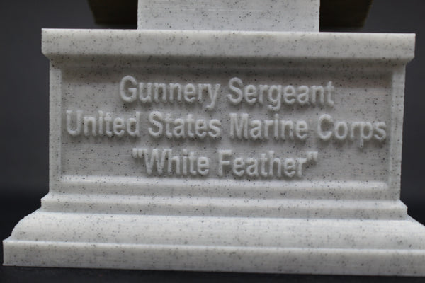 Carlos "White Feather" Hathcock Legendary US Marine Corps Marksman Sniper Sculpture Bust on Box Plinth