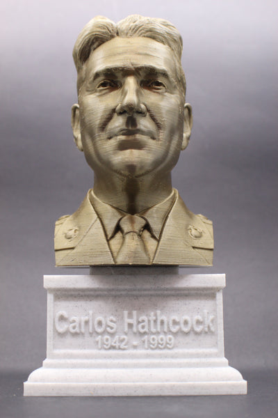 Carlos "White Feather" Hathcock Legendary US Marine Corps Marksman Sniper Sculpture Bust on Box Plinth