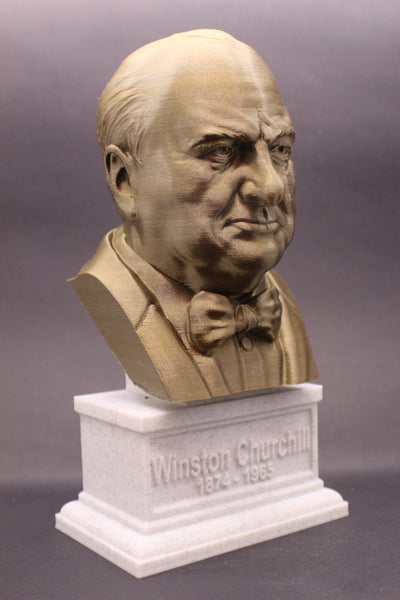 Winston Churchill British Statesman, Army Officer, Writer, and Prime Minister Sculpture Bust on Box Plinth