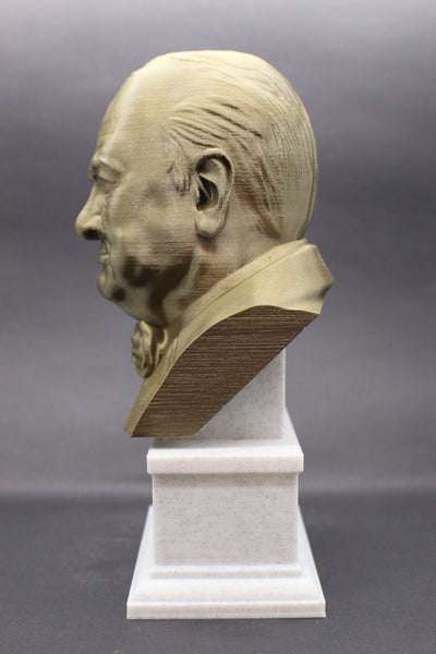 Winston Churchill British Statesman, Army Officer, Writer, and Prime Minister Sculpture Bust on Box Plinth