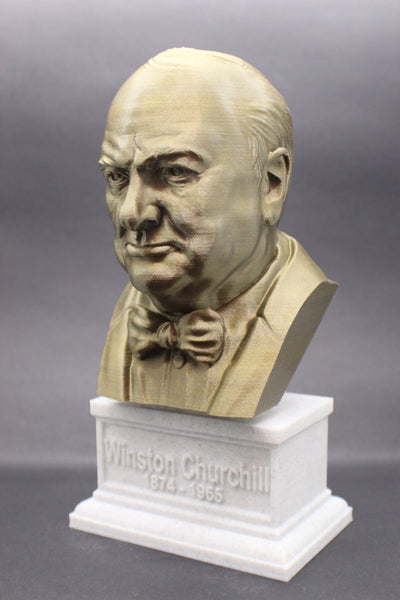 Winston Churchill British Statesman, Army Officer, Writer, and Prime Minister Sculpture Bust on Box Plinth