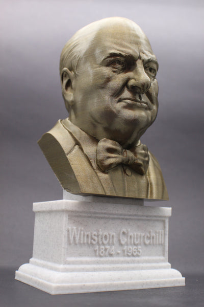 Winston Churchill British Statesman, Army Officer, Writer, and Prime Minister Sculpture Bust on Box Plinth