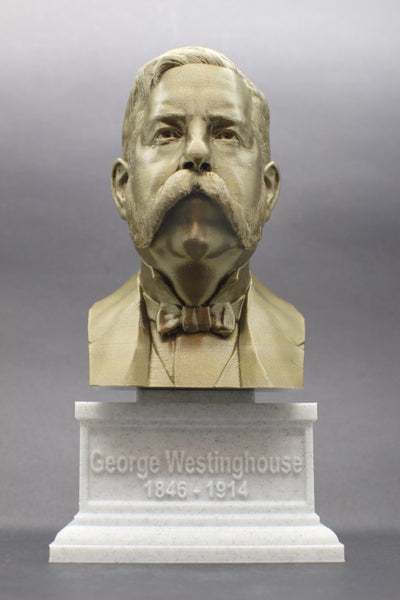 George Westinghouse Jr. Famous American Businessman and Engineer Sculpture Bust on Box Plinth