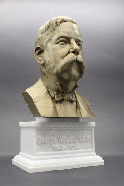 George Westinghouse Jr. Famous American Businessman and Engineer Sculpture Bust on Box Plinth