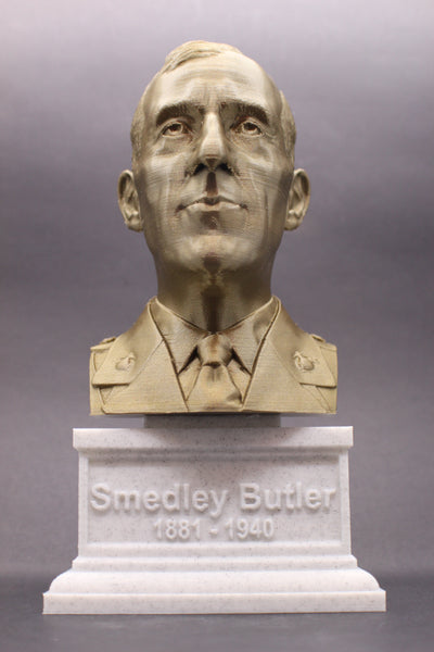 Smedley Butler Most Decorated and Marine Major General Sculpture Bust on Box Plinth