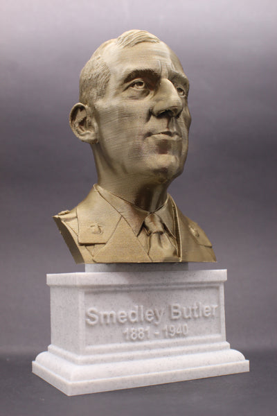 Smedley Butler Most Decorated and Marine Major General Sculpture Bust on Box Plinth