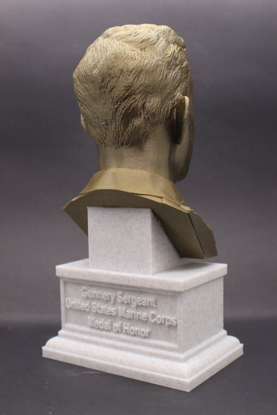 John Basilone Legendary US Marine Corps Medal of Honor Winner Sculpture Bust on Box Plinth